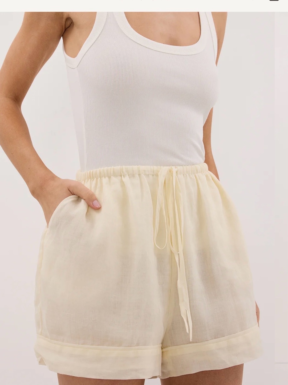 DISSH Cream Drawstring Linen Shorts